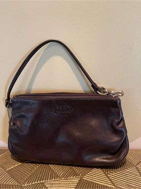 COACH Dark Brown Leather Shoulder Clutch